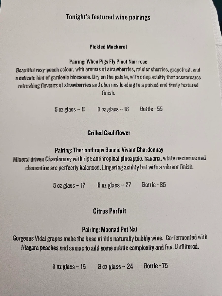 Menu, AGO Bistro