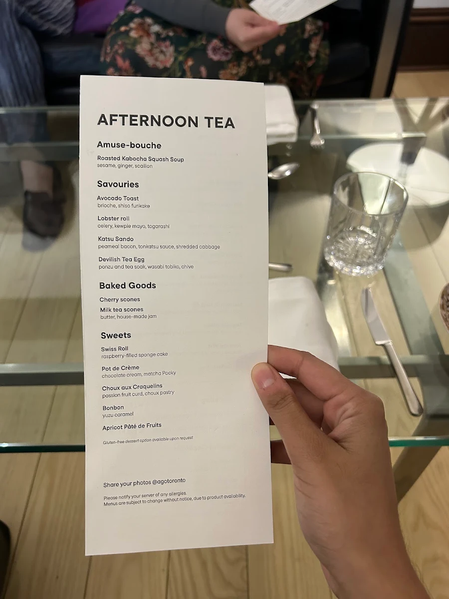 Menu, AGO Bistro