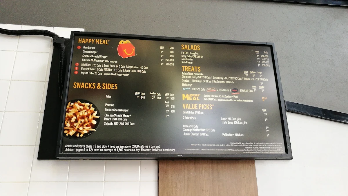 Menu, McDonald's