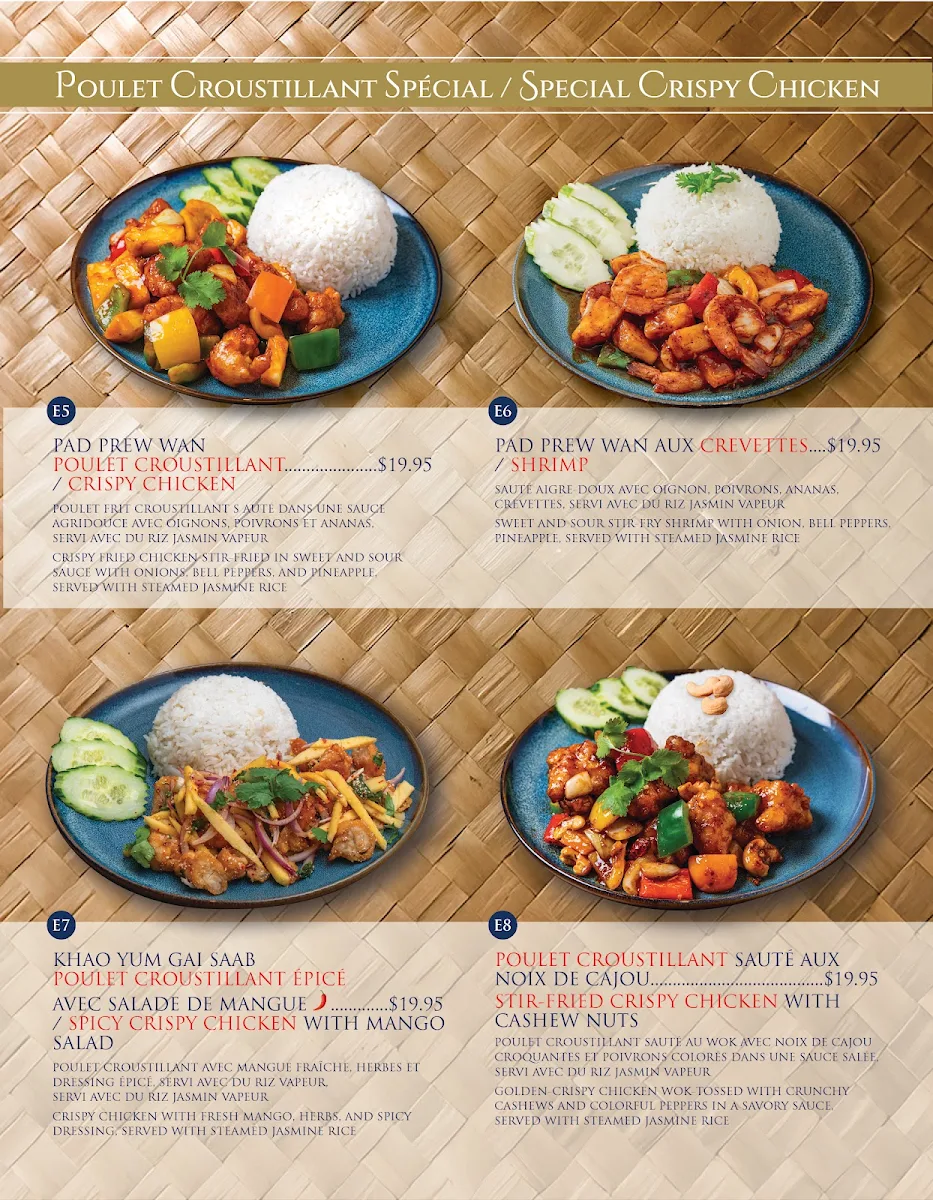 Menu, Siwalee Cuisine Thailandaise