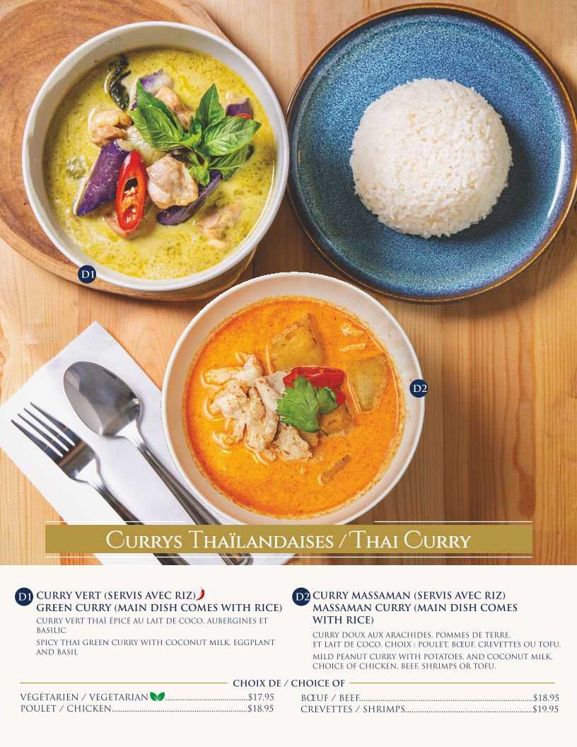 Menu, Siwalee Cuisine Thailandaise
