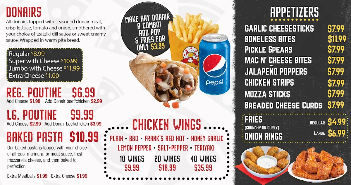 Menu, Buster's Pizza & Donair