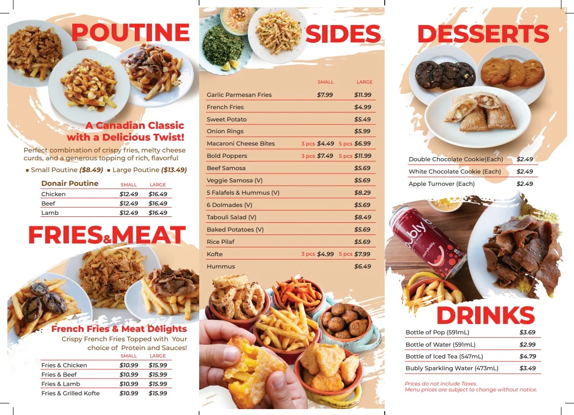 Menu, Donair Dude Sea Island
