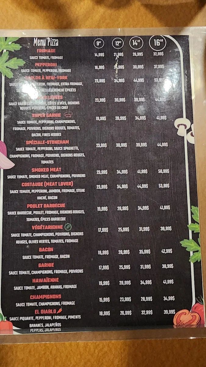 Menu, Pizzeria Stoneham