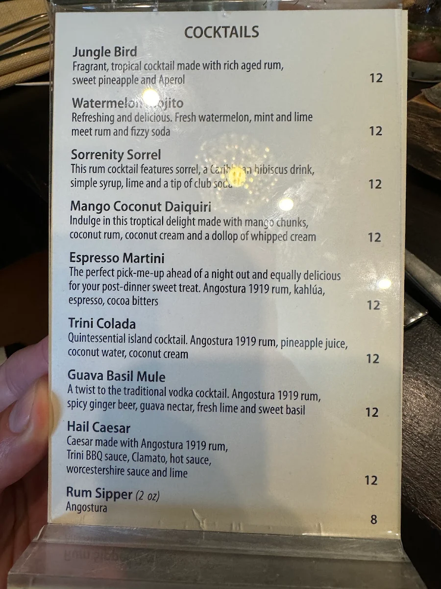 Menu, D's Modern Caribbean Cuisine