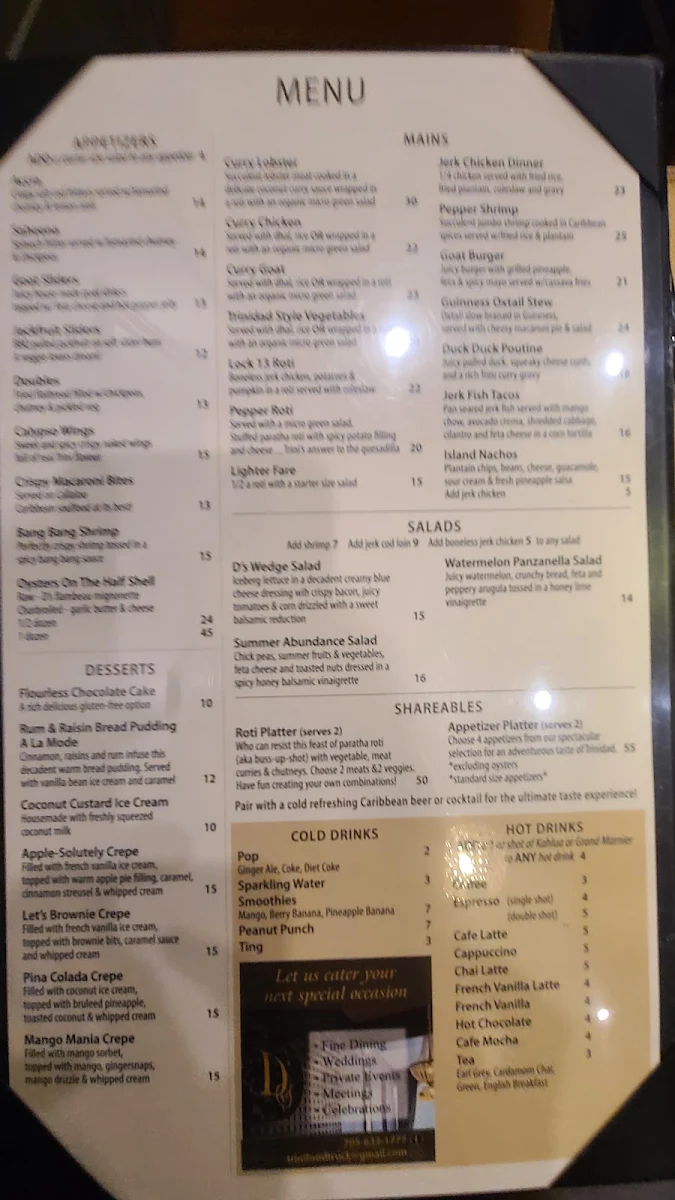 Menu, D's Modern Caribbean Cuisine