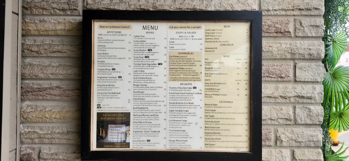 Menu, D's Modern Caribbean Cuisine