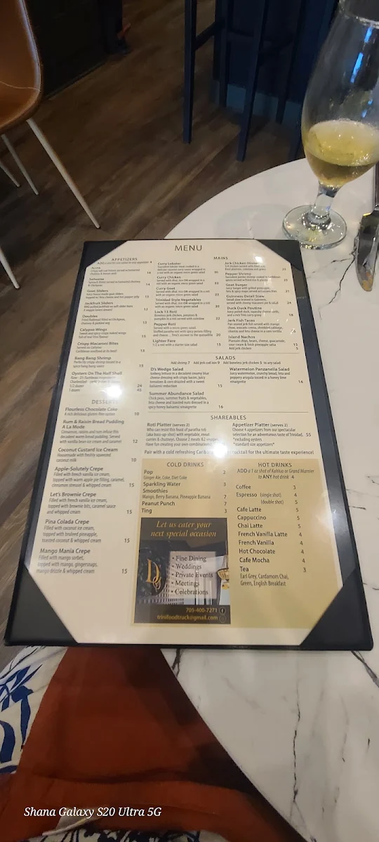 Menu, D's Modern Caribbean Cuisine