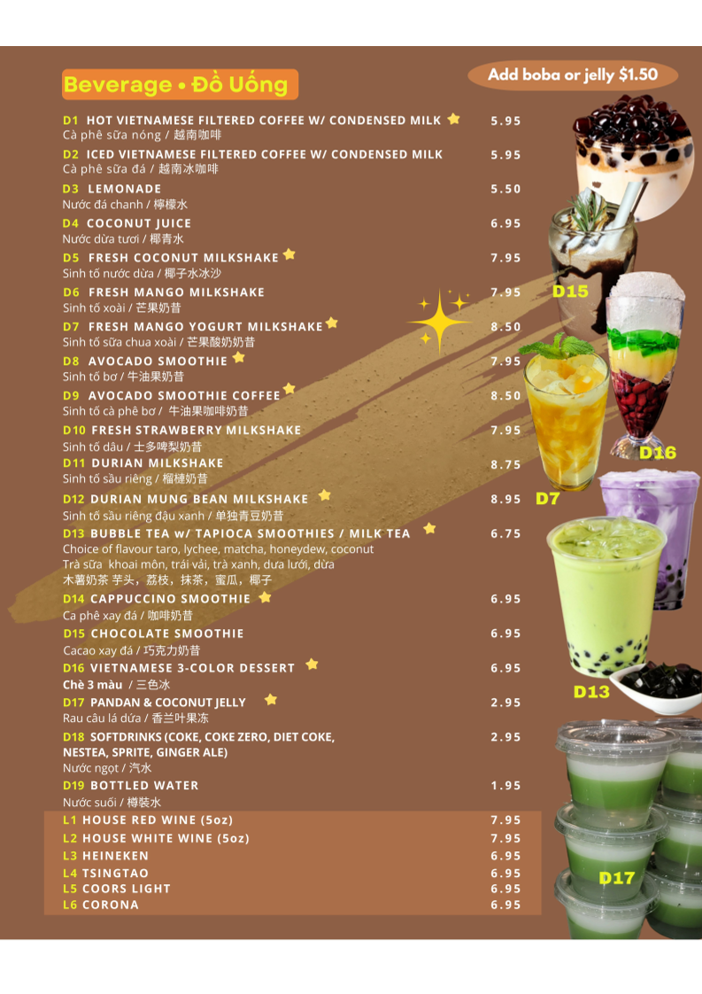 Menu, MS PHO Saigon (Scarborough)