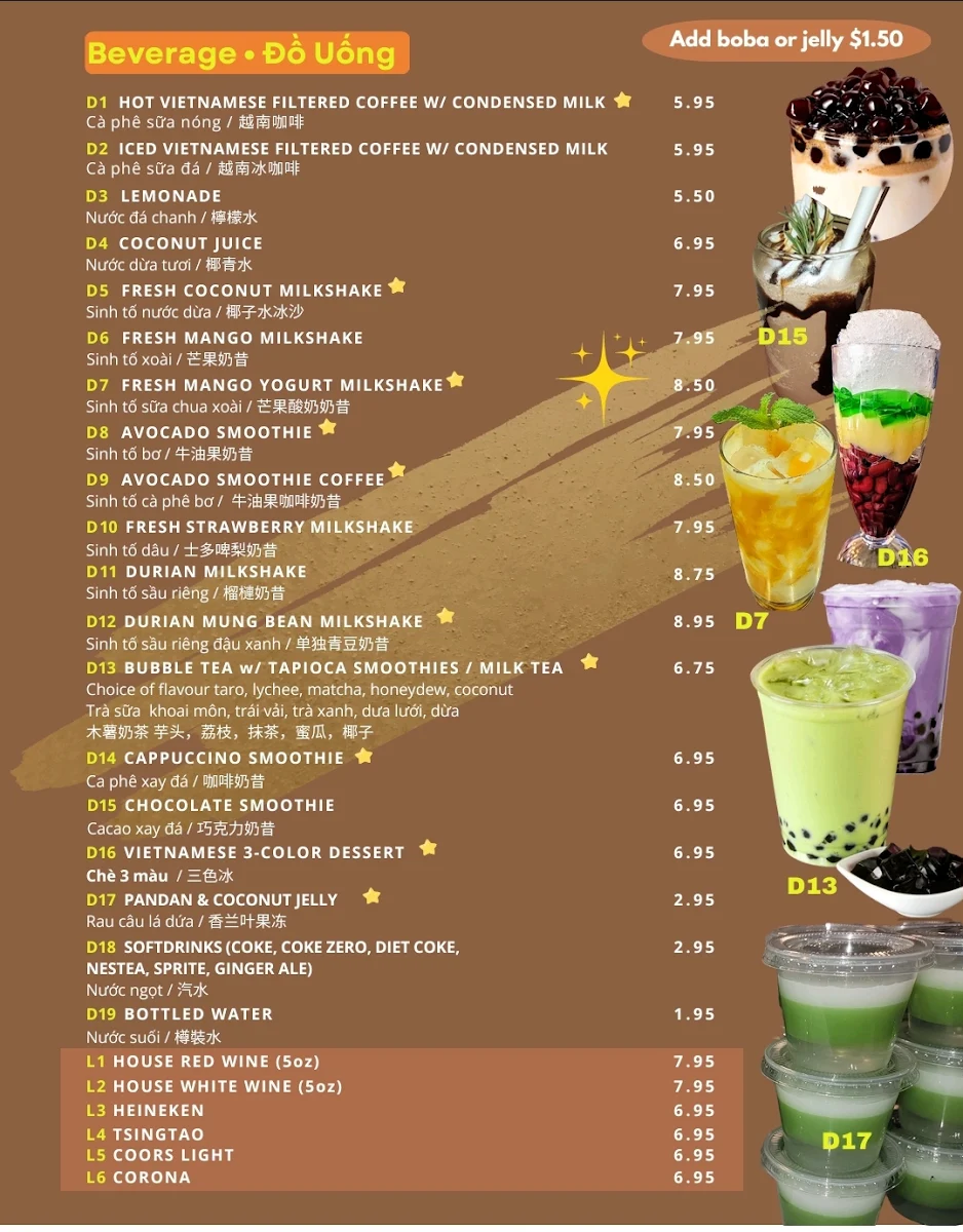Menu, MS PHO Saigon (Scarborough)