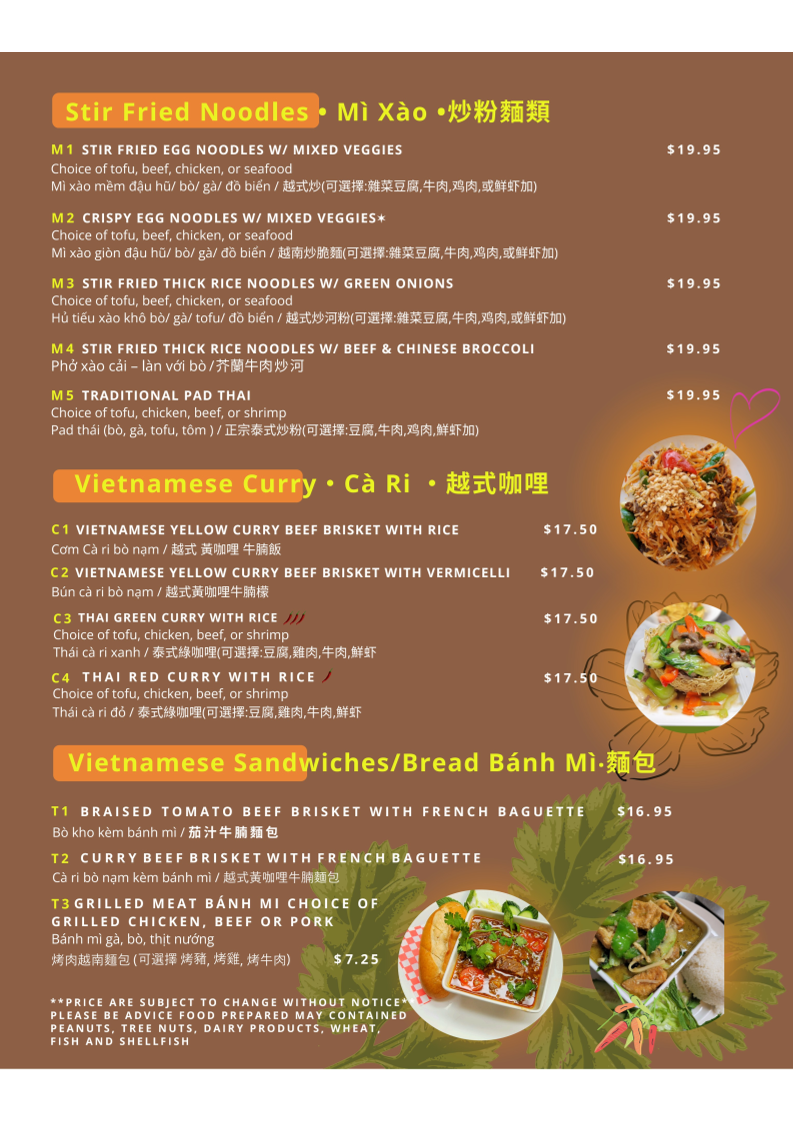 Menu, MS PHO Saigon (Scarborough)