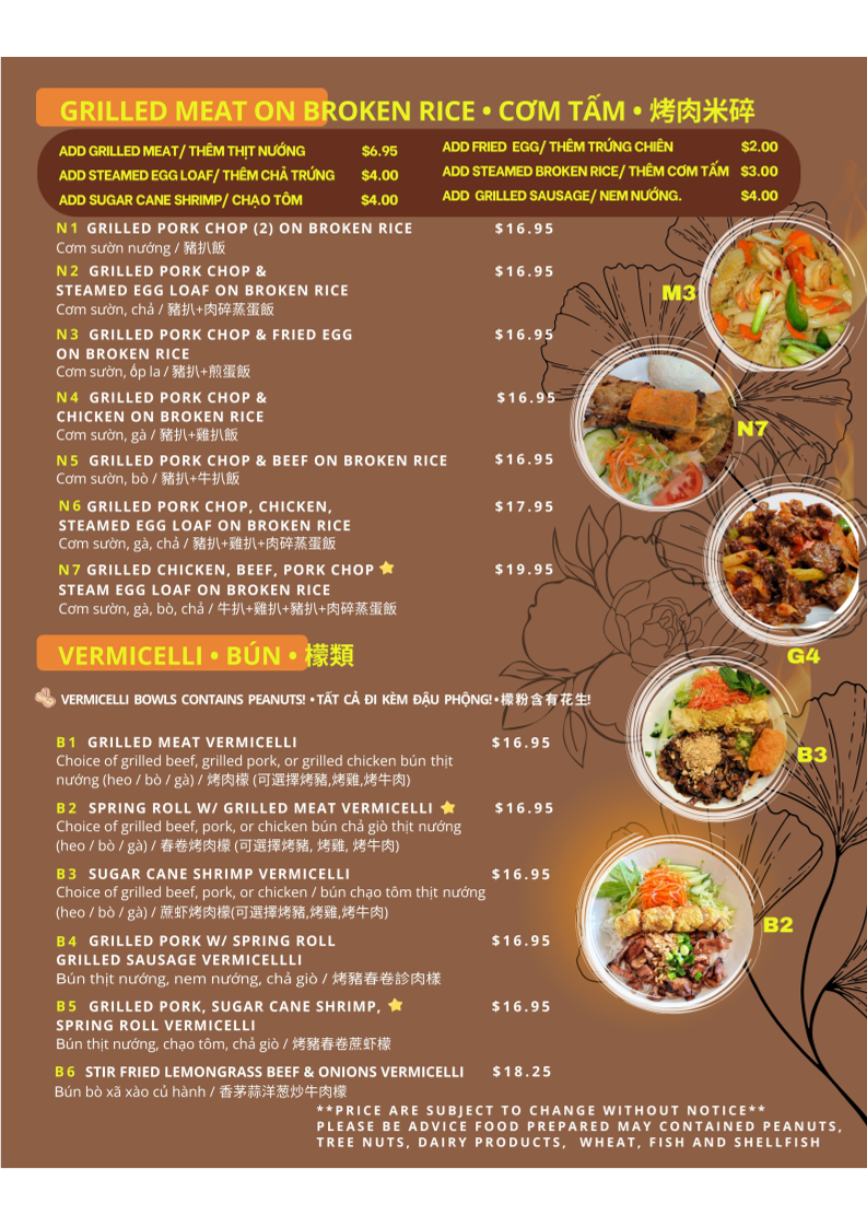 Menu, MS PHO Saigon (Scarborough)