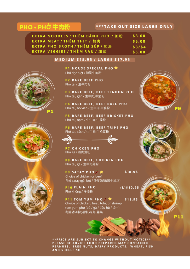 Menu, MS PHO Saigon (Scarborough)