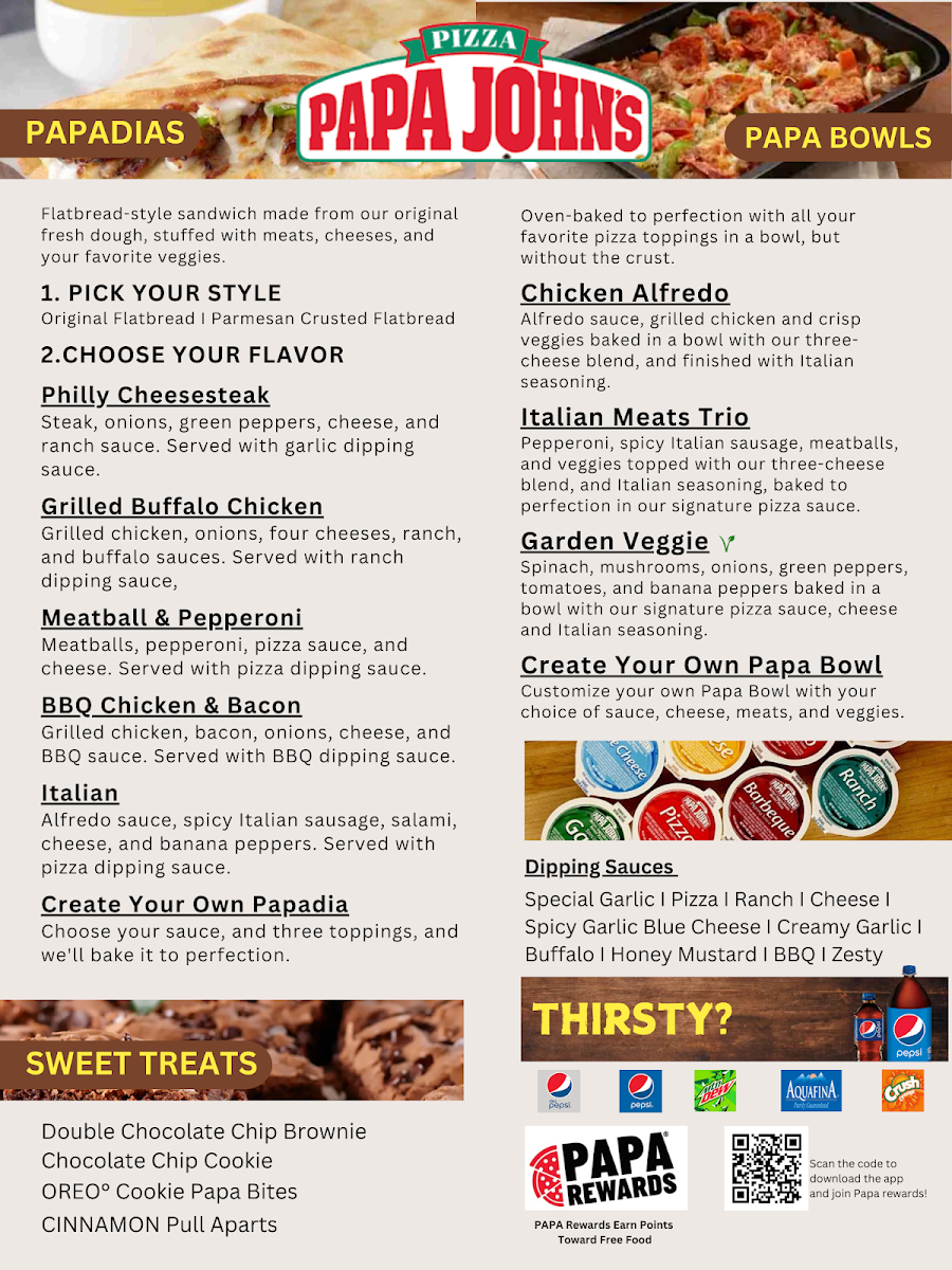 Menu, Papa Johns Pizza
