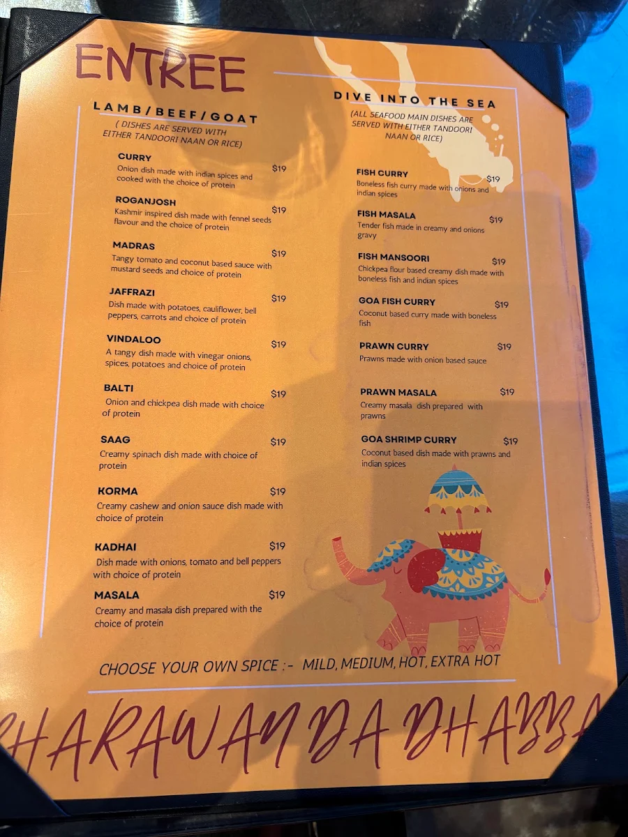 Menu, Bharawan Da Dhaba Indian Cuisine