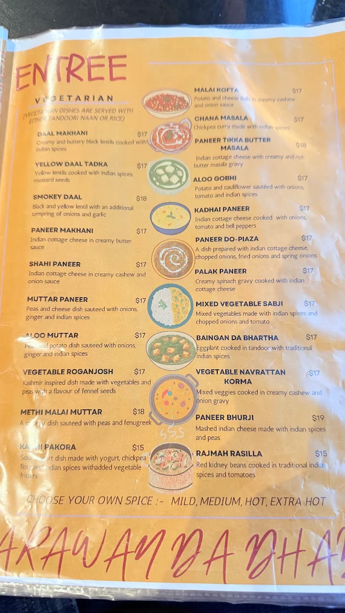 Menu, Bharawan Da Dhaba Indian Cuisine