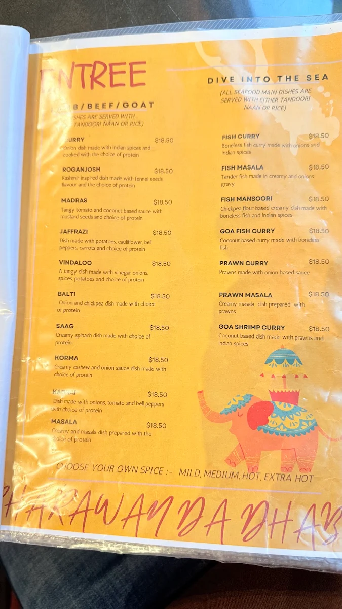 Menu, Bharawan Da Dhaba Indian Cuisine