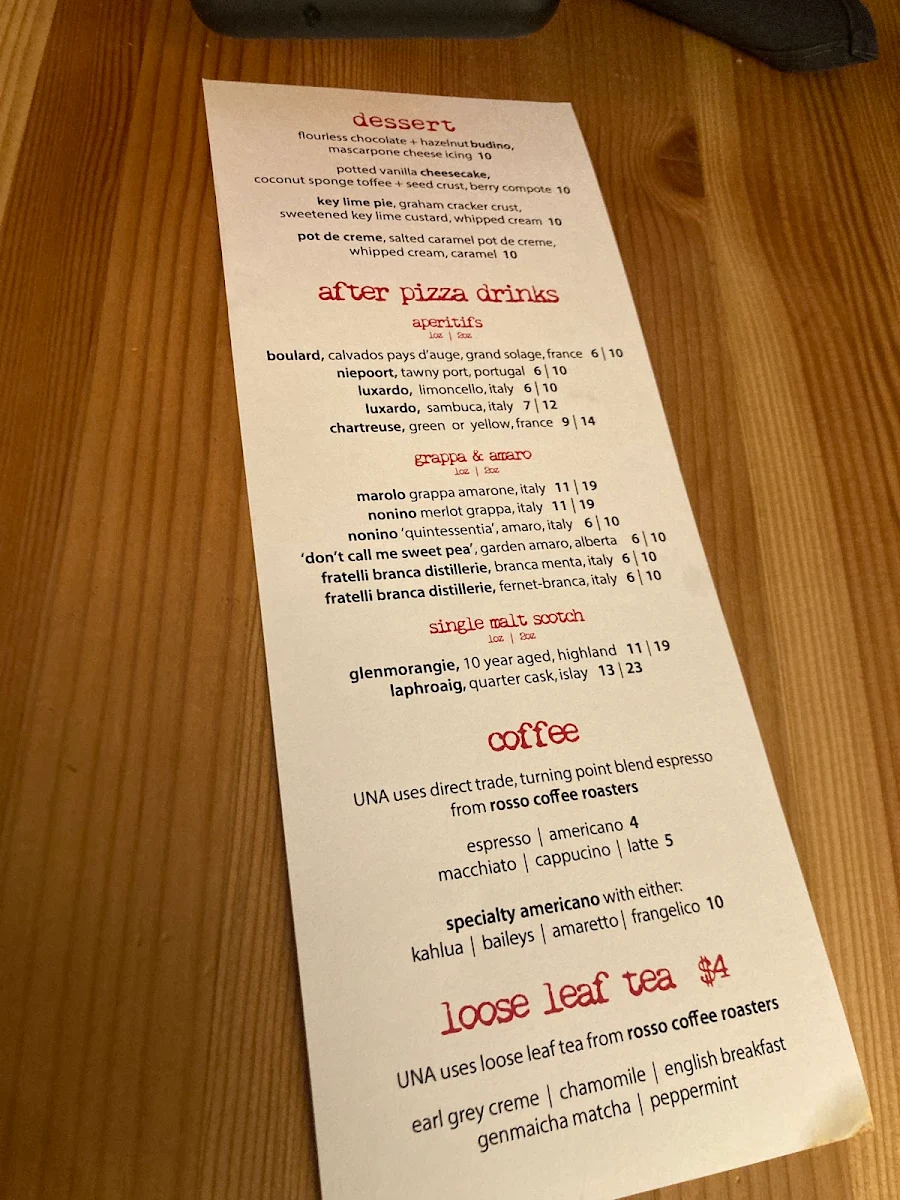 Menu, UNA pizza + wine Calgary: Broadcast