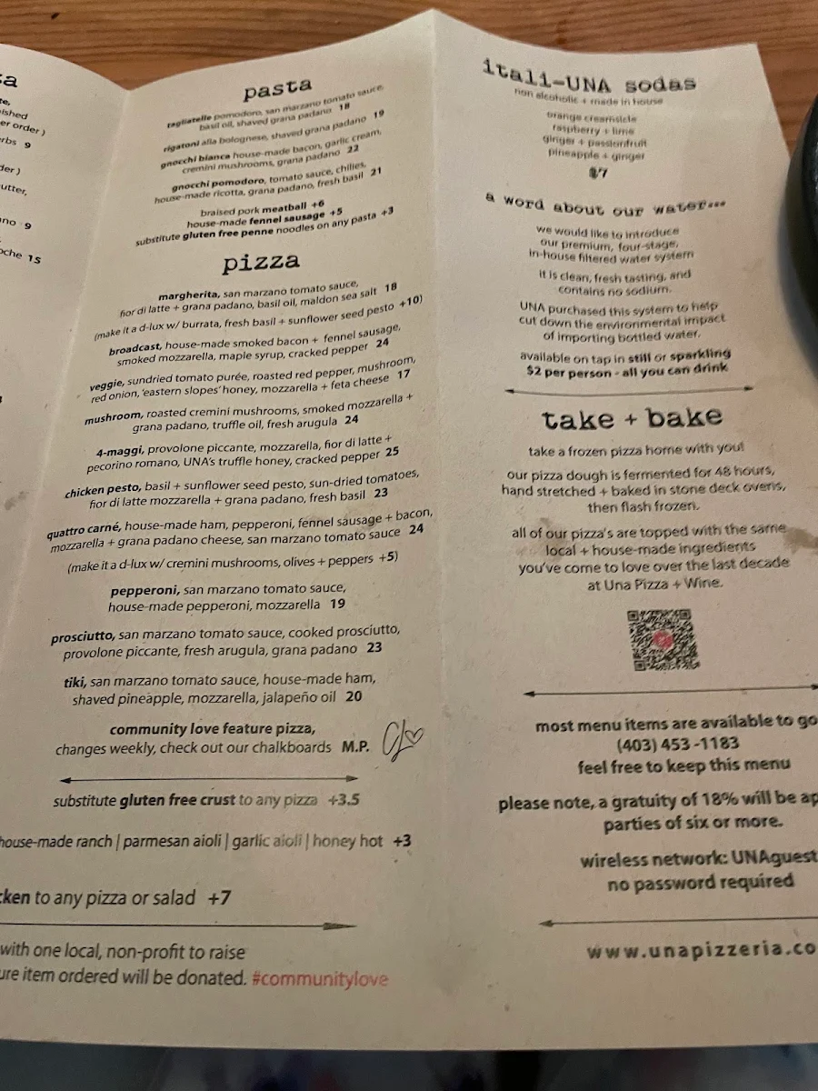 Menu, UNA pizza + wine Calgary: Broadcast