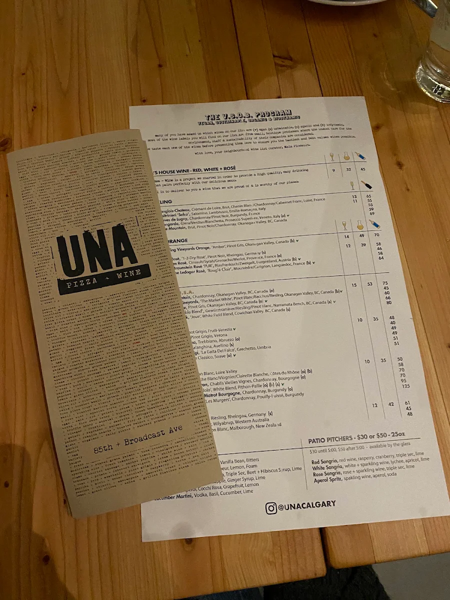 Menu, UNA pizza + wine Calgary: Broadcast