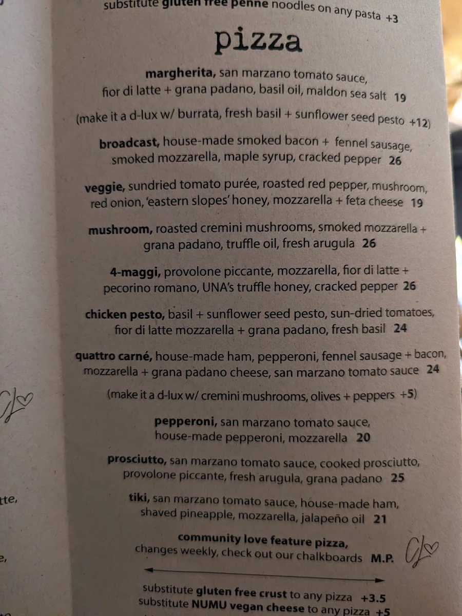 Menu, UNA pizza + wine Calgary: Broadcast