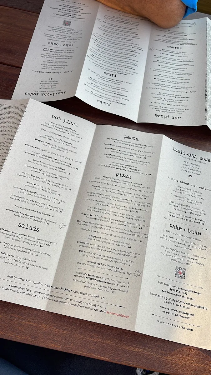 Menu, UNA pizza + wine Calgary: Broadcast