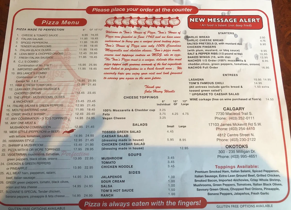 Menu, John Henry's Pub