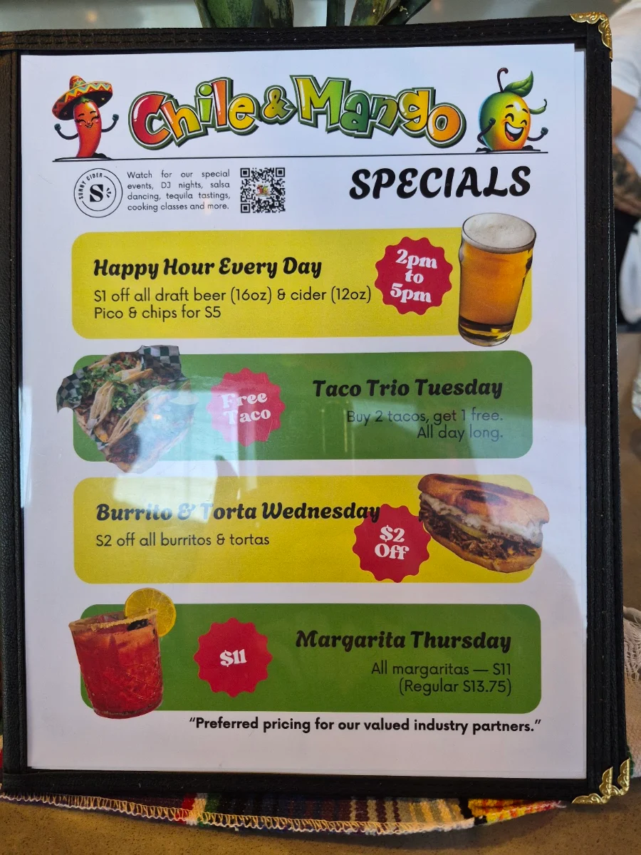 Menu, Chile N Mango