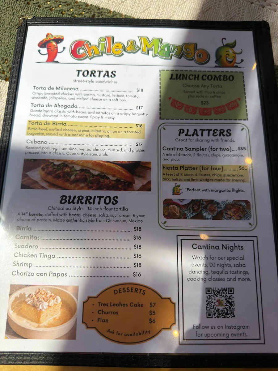 Menu, Chile N Mango