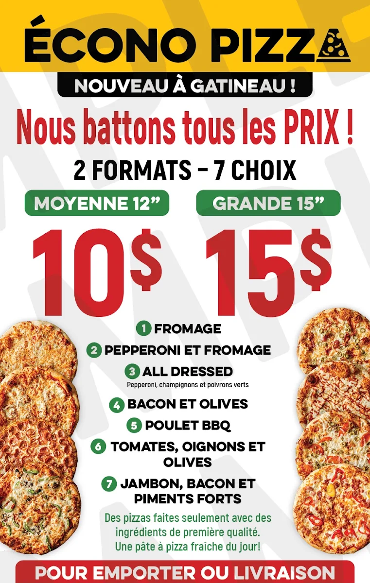 Menu, Econo Pizza