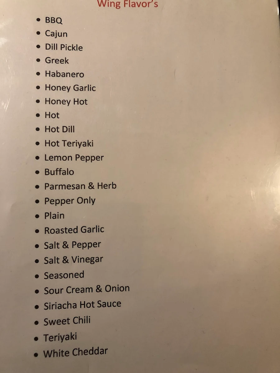 Menu, Summit Pub