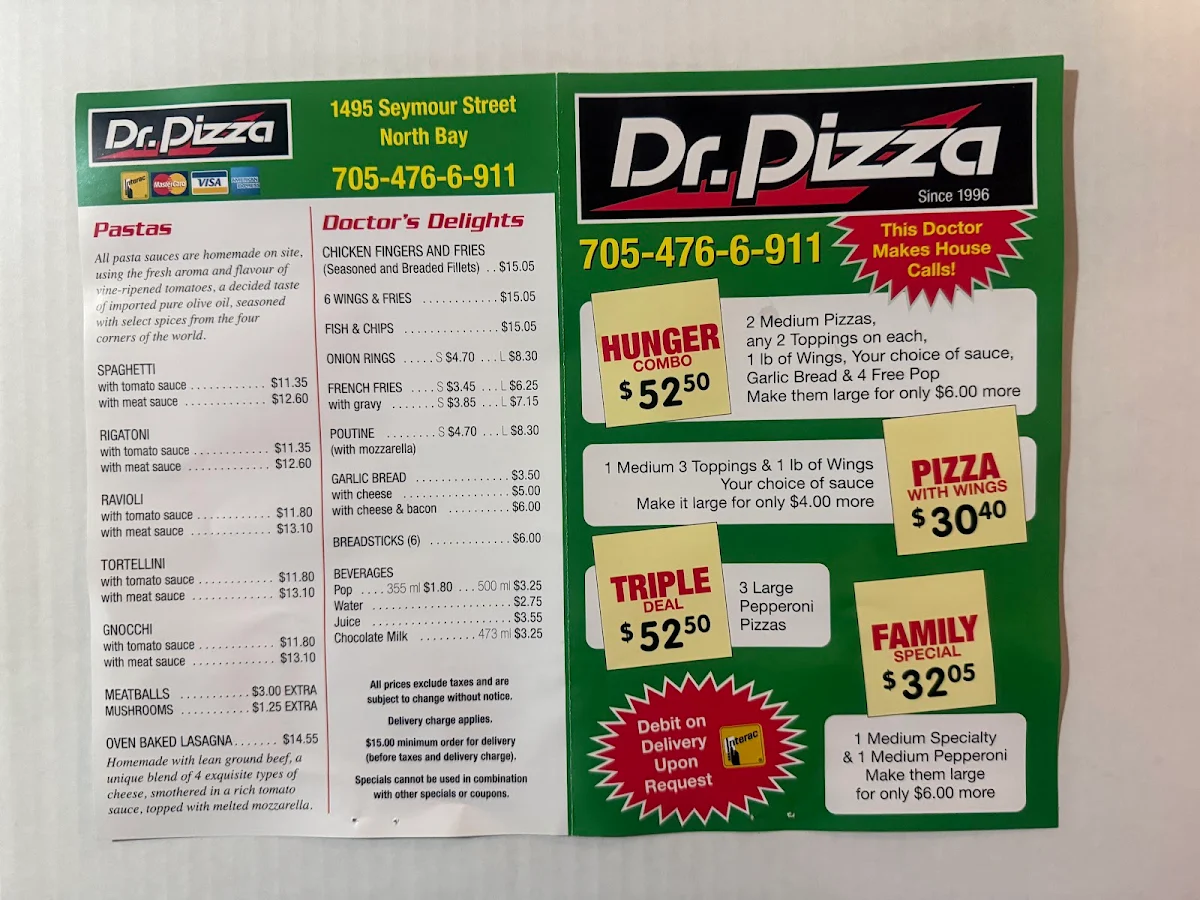 Menu, Dr Pizza