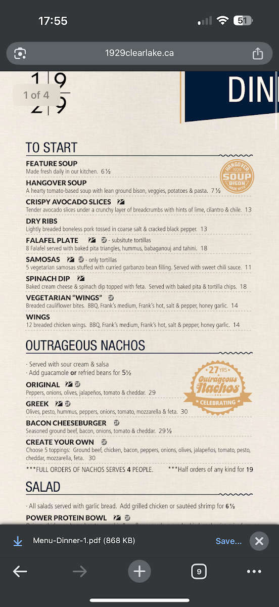 Menu, 1929 Dining and Lounge