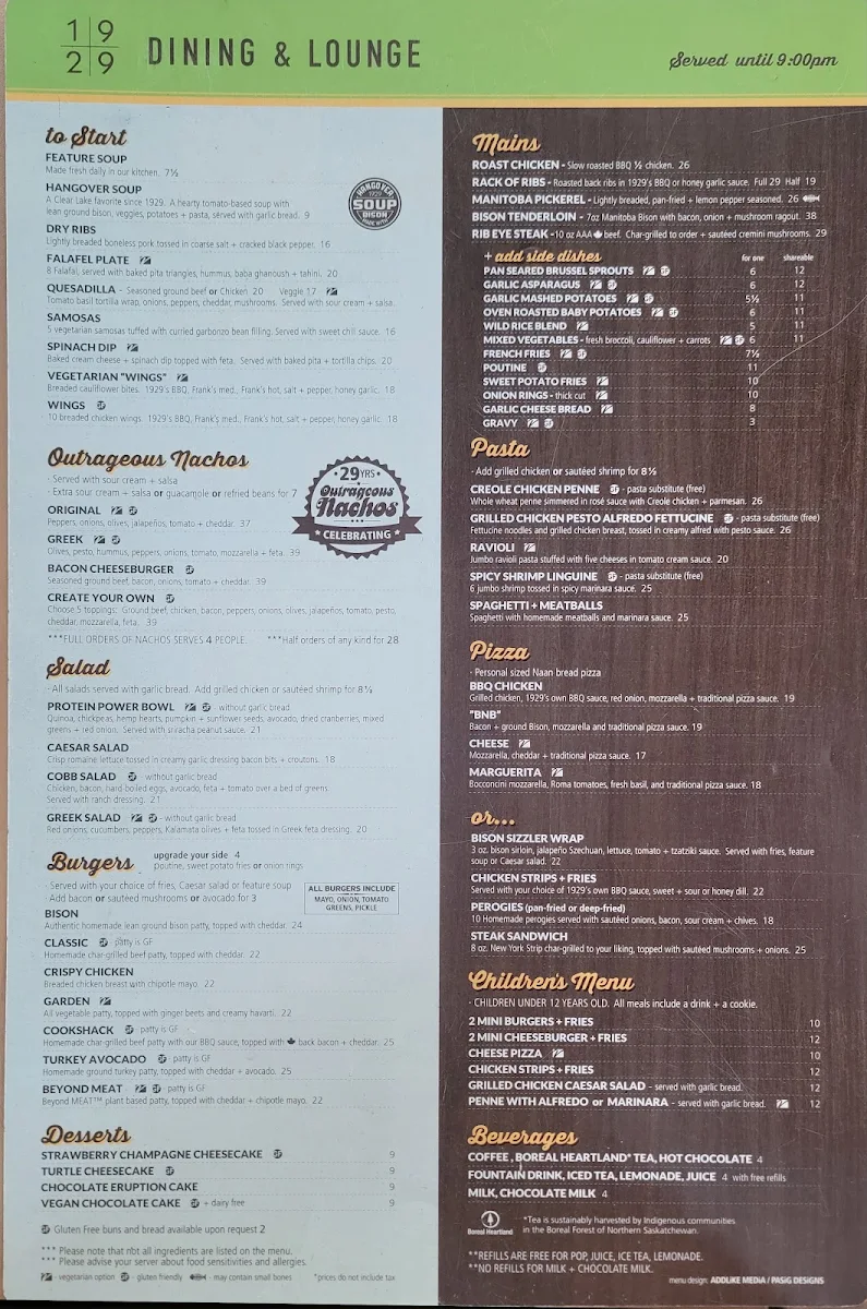 Menu, 1929 Dining and Lounge