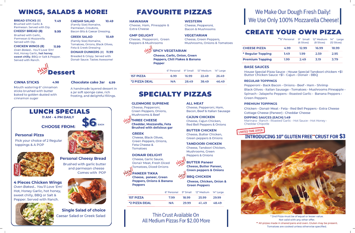 Menu, Pizza Bank