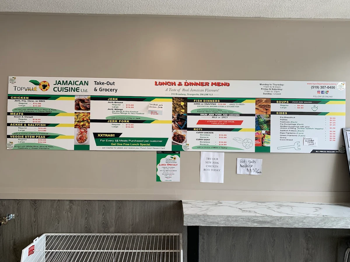 Menu, Topville Jamaican Cuisine