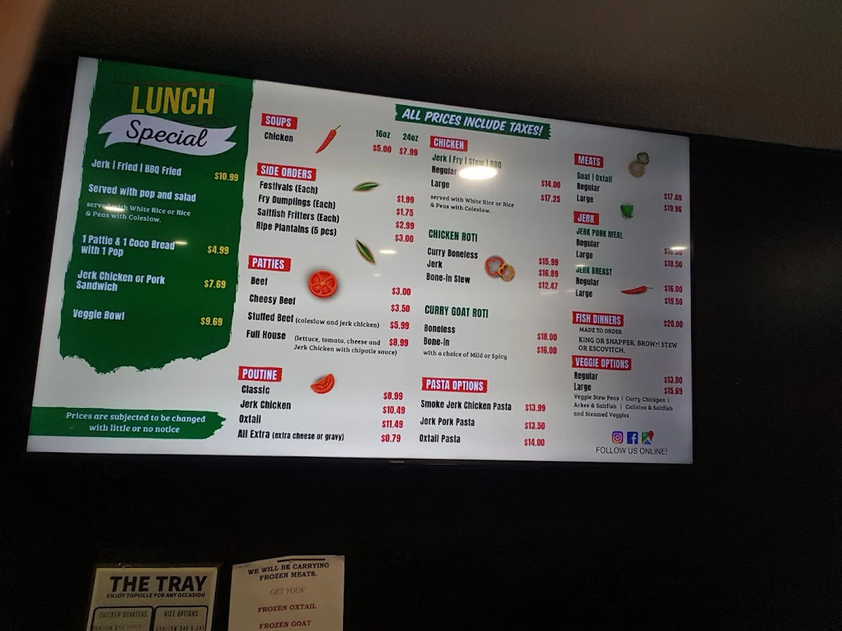 Menu, Topville Jamaican Cuisine