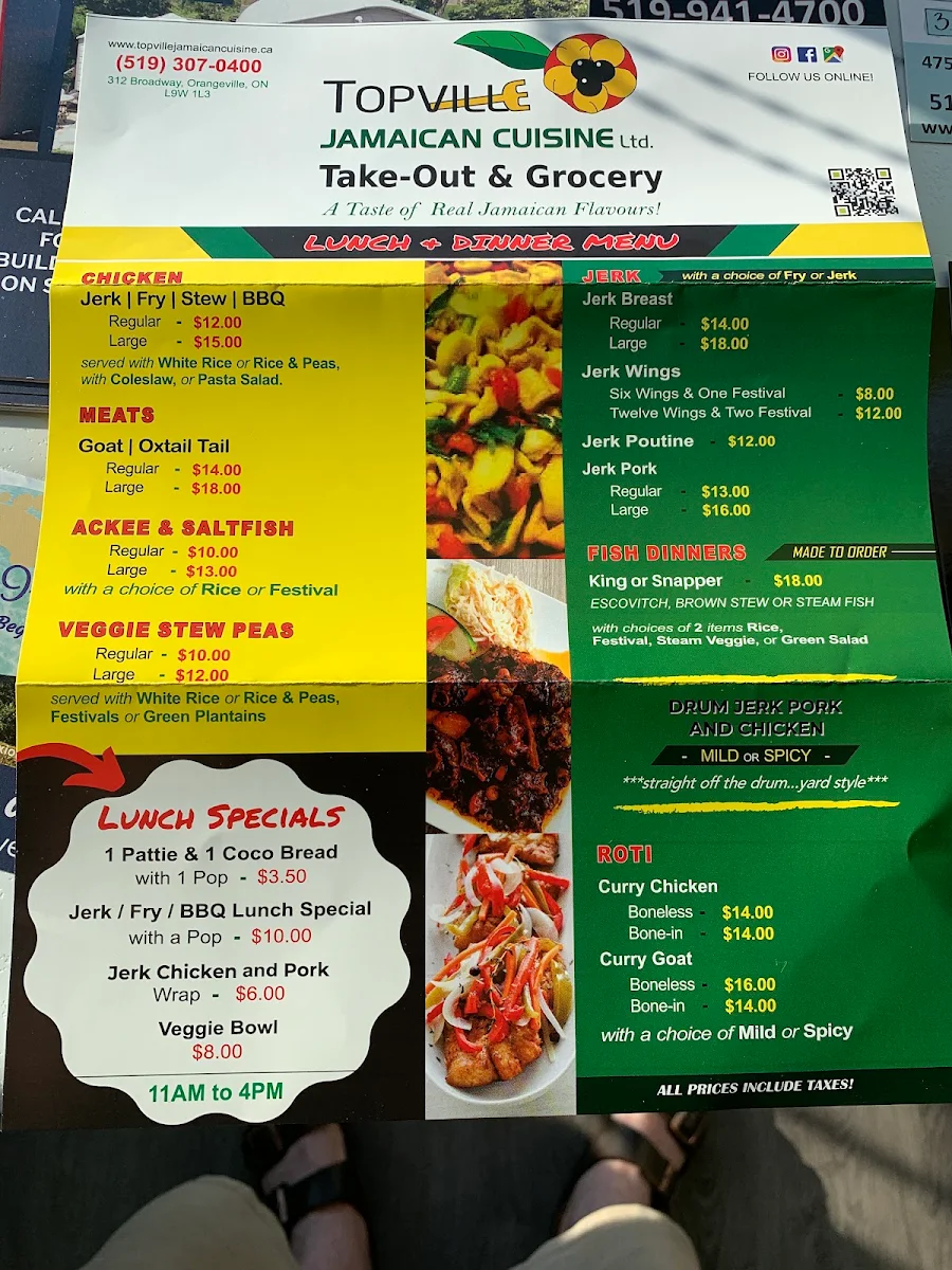 Menu, Topville Jamaican Cuisine