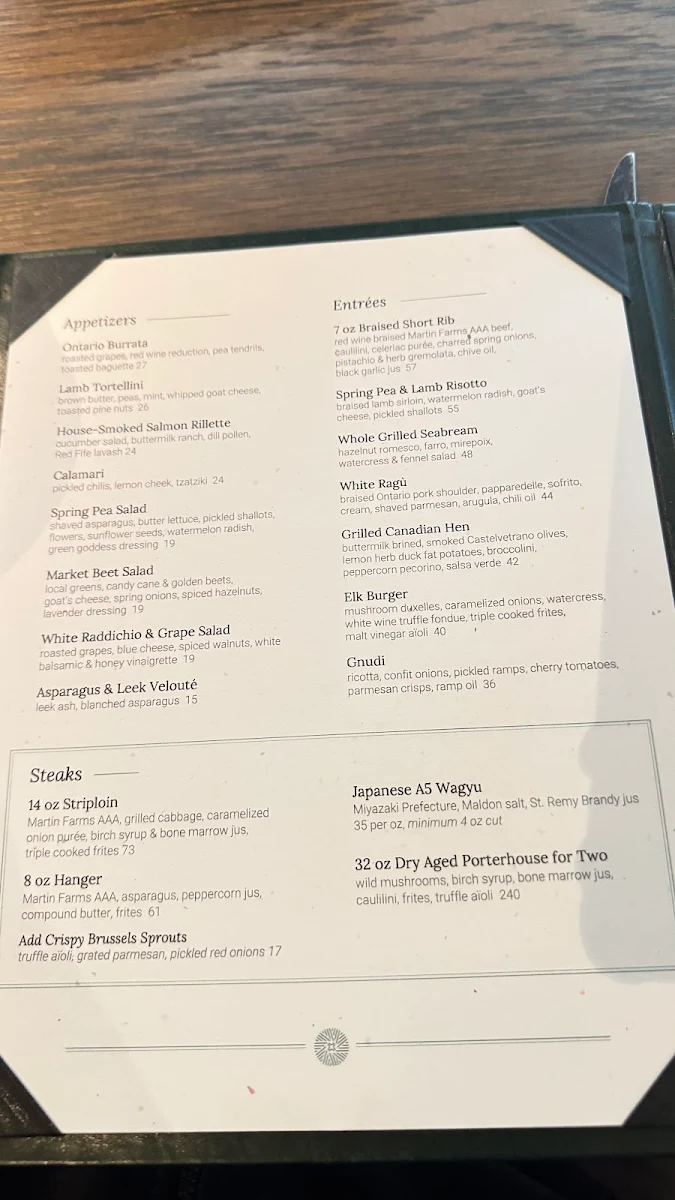 Menu, Ancaster Mill