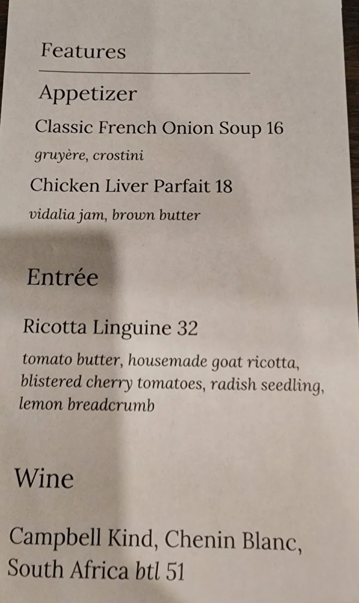 Menu, Ancaster Mill