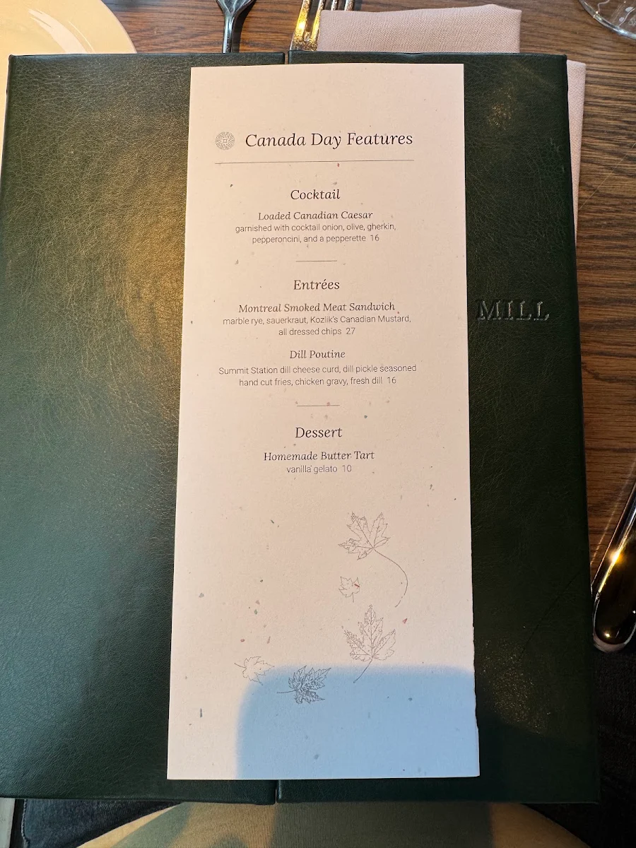 Menu, Ancaster Mill