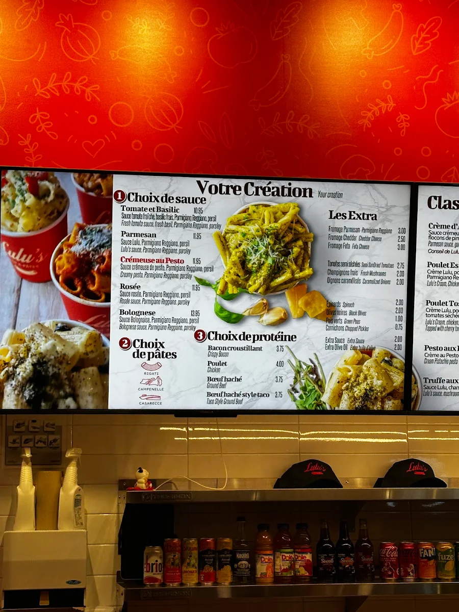 Menu, Bar à Pâtes Lulu's Quartier Latin / Lulu's Pasta Bar