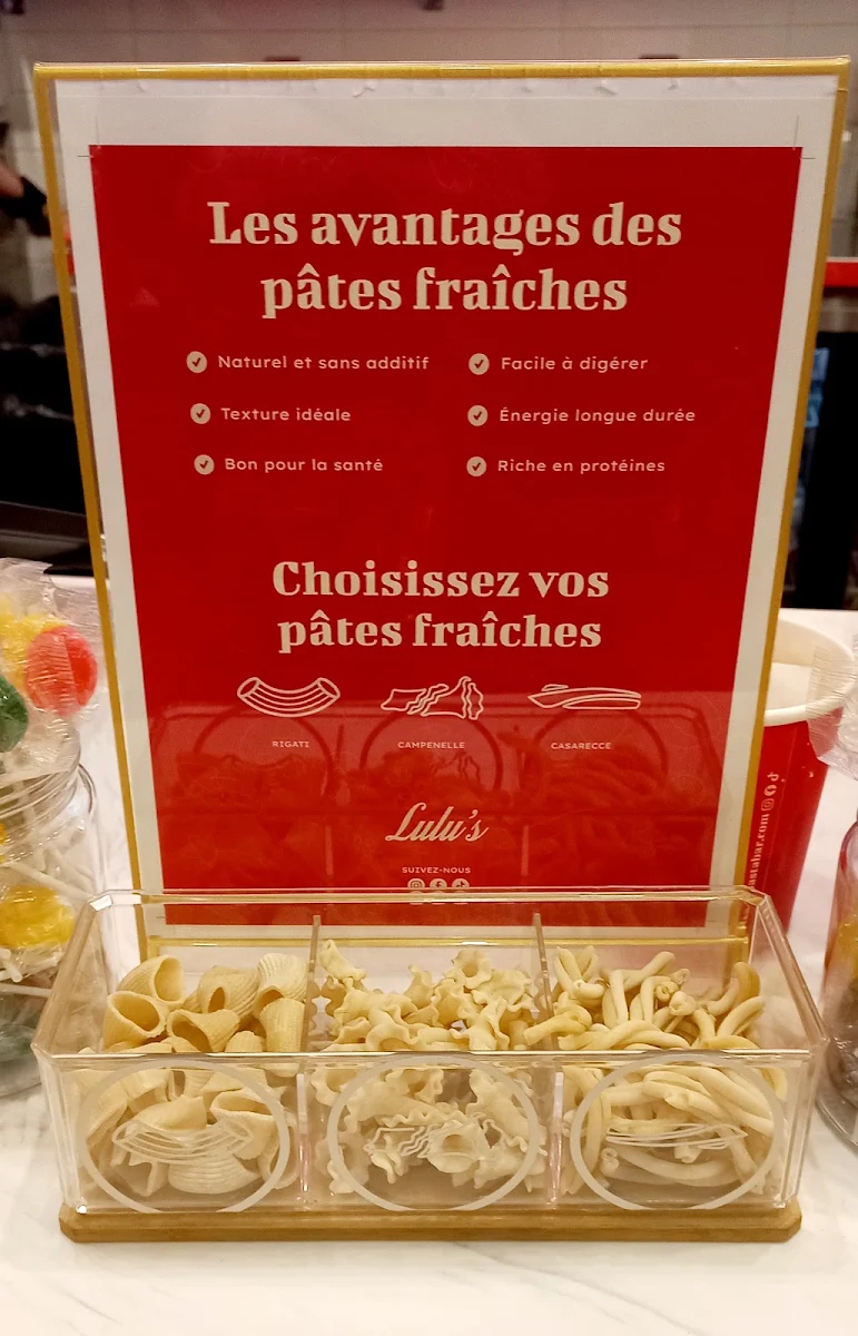 Menu, Bar à Pâtes Lulu's Quartier Latin / Lulu's Pasta Bar