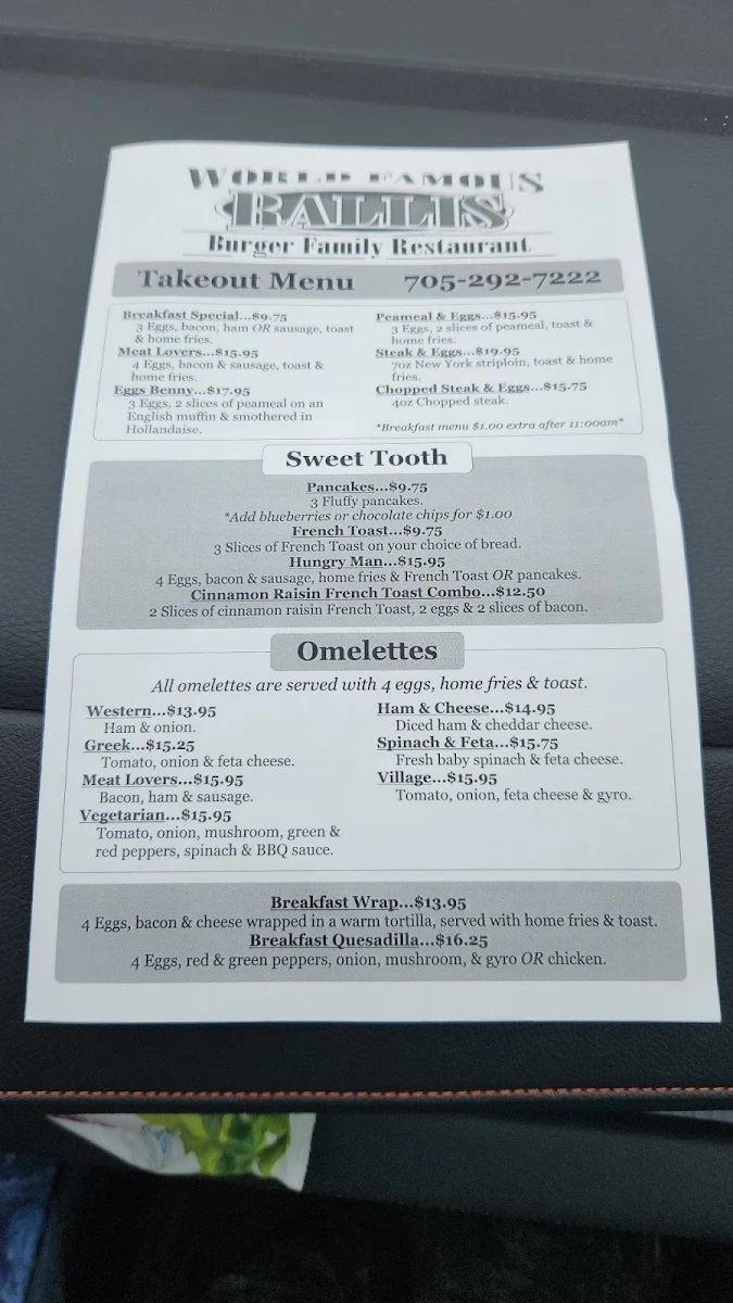Menu, Rallis Burger Family Restaurant