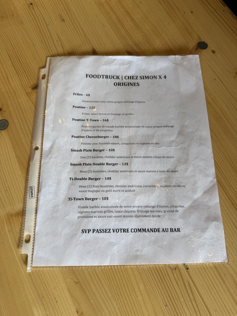 Menu, 4 Origines - Microbrasserie / Pointe-St-Charles