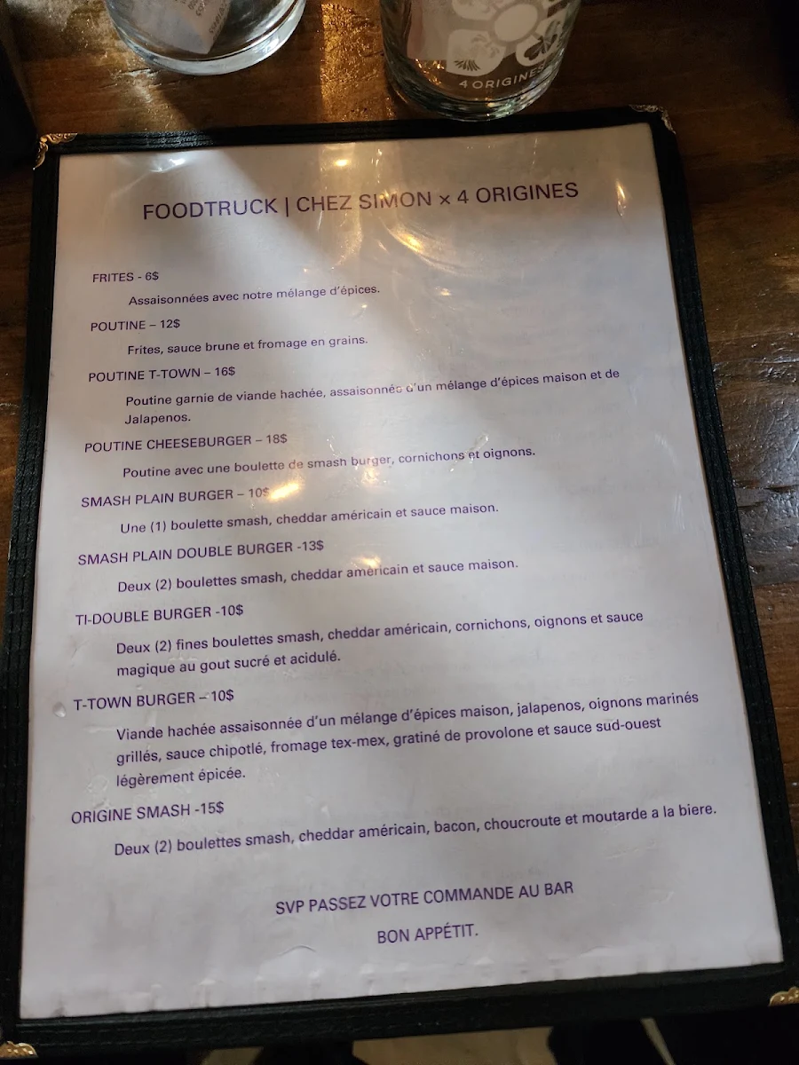Menu, 4 Origines - Microbrasserie / Pointe-St-Charles