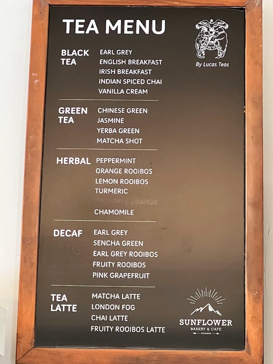 Menu, Sunflower Bakery Café