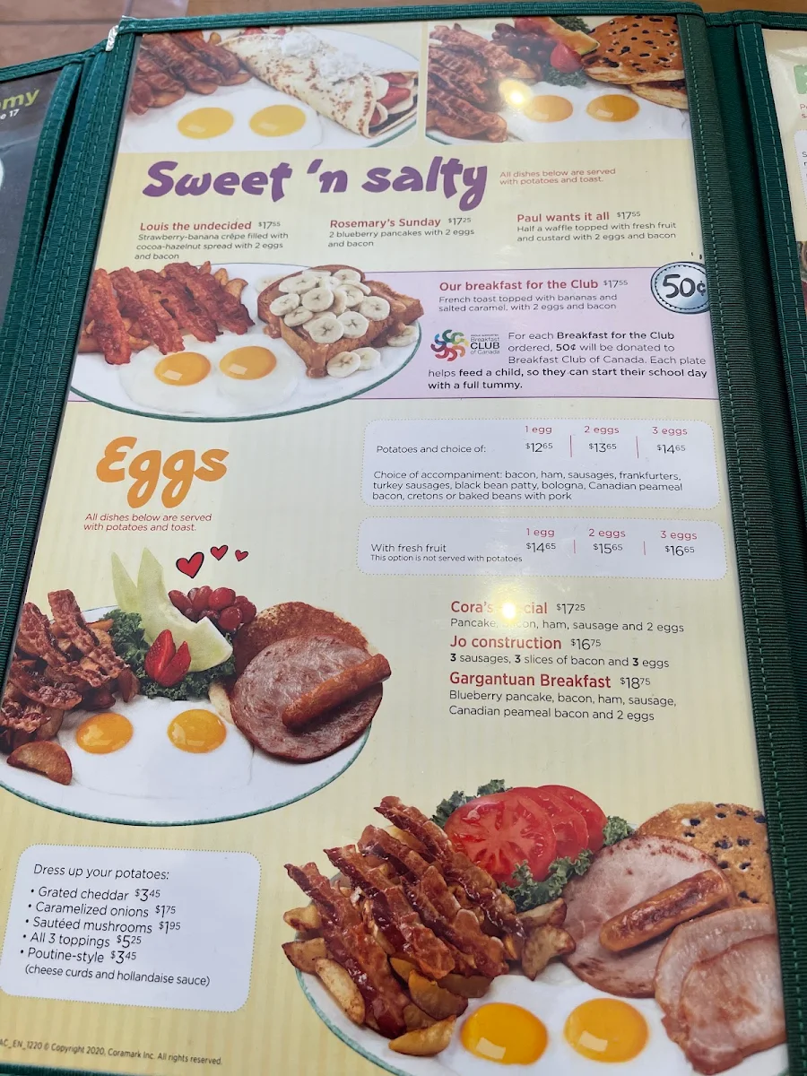 Menu, Cora Breakfast and Lunch