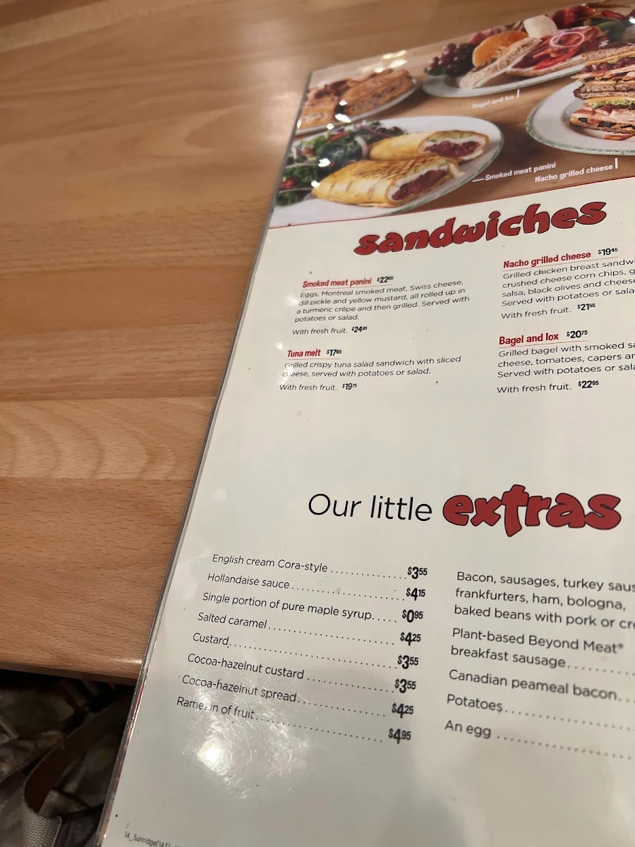 Menu, Cora Breakfast and Lunch