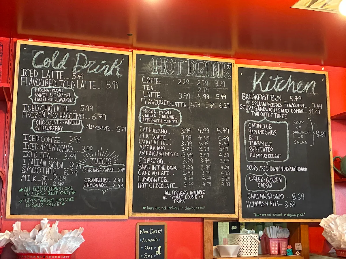 Menu, Cabin Coffee